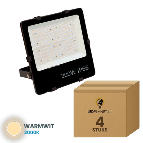 LED schijnwerper 200W 90° - 4 stuks in LEDPLANET-doos - warmwit 3000K