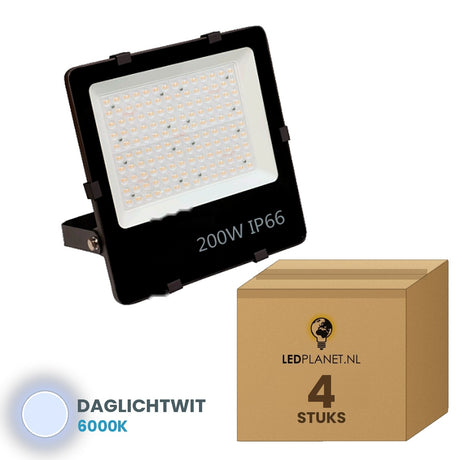 LED schijnwerper 200W 90° - 4 stuks in LEDPLANET-doos - daglichtwit 6000K
