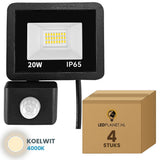 Doos met 4 stuks LED schijnwerper 20W met bewegingssensor, lichtkleur koelwit 4000K