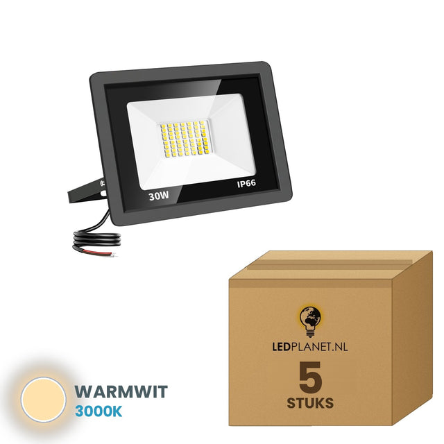 Doos met 5 stuks LED schijnwerper 30W, lichtkleur warmwit 3000K