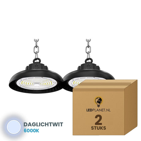 Doos met 2 stuks UFO LED high bay 100W, lichtkleur daglichtwit 6000K
