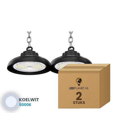 Doos met 2 stuks UFO LED high bay 200W, lichtkleur koelwit 5000K