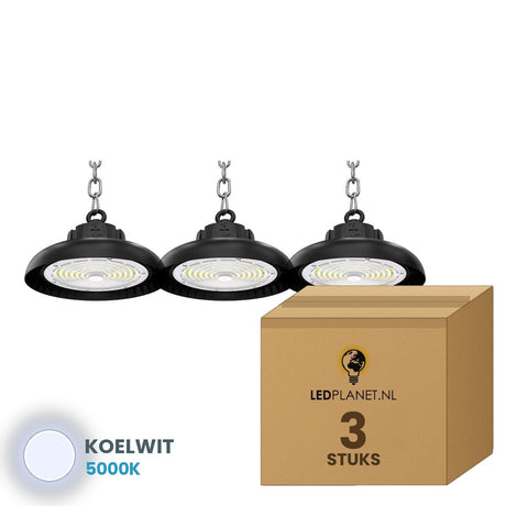 Doos met 3 stuks UFO LED high bay 200W, lichtkleur koelwit 5000K