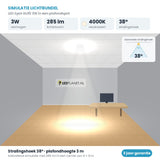 Simulatie lichtbundel LED Spot GU10 3W 285 lm neutraalwit 4000K 38° in een plafondspot