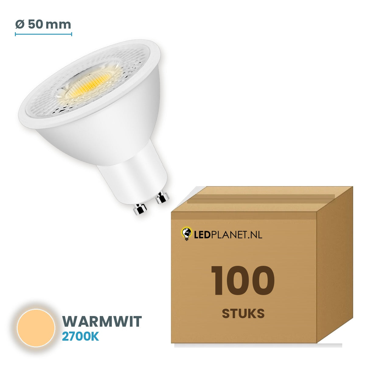 LED spot GU10 5W warmwit 2700K, doos met 100 stuks