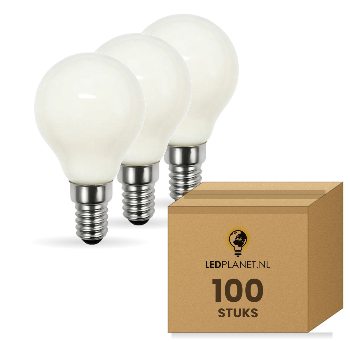 Kogellamp E14 G45, LED 5W=40W, 450 Lumen, Milky 2700K, Dimbaar, doos 100 stuks, 230V