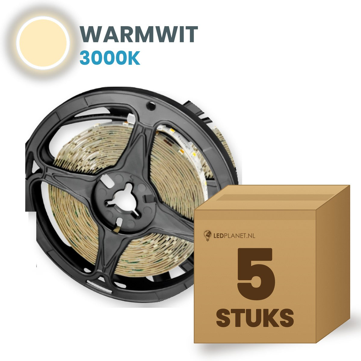 Scatola con 5 rotoli di striscia LED, bianco caldo 3000K