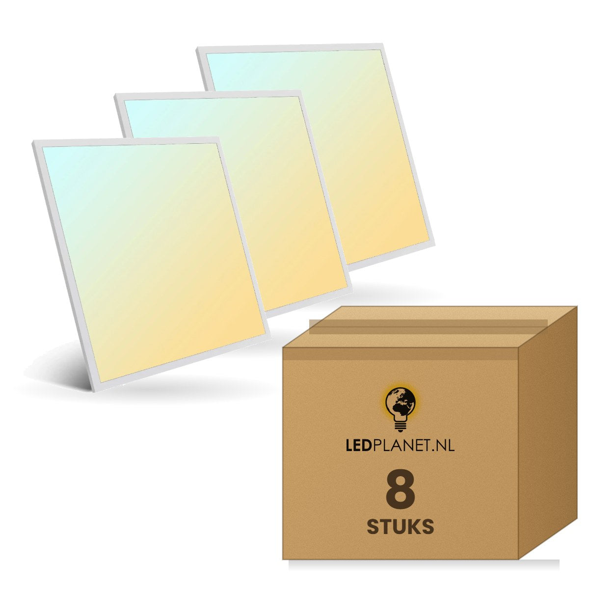 LED Paneel 600x600, 3CCT schakelbaar warmwit-koelwit-daglichtwit, doos 8 stuks