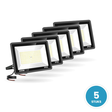LED Schijnwerper 200W, 24.000 lm, 120° Breedstraler, IP66, 5 stuks