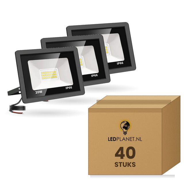 LED Schijnwerper 20W, 2.000 lm, 120° Breedstraler, IP66, doos 40 stuks