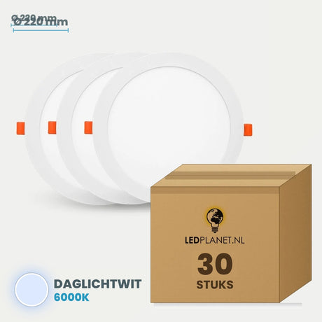 Set van 30 stuks LED Downlight Rond Ø220mm - Daglichtwit 6000K - in LEDPLANET doos