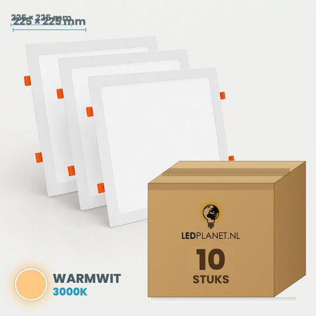 Set van 10 stuks LED Downlight Vierkant 225x225mm - Warmwit 3000K - in LEDPLANET doos