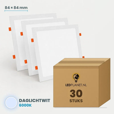 Set van 30 stuks LED Downlight Vierkant 84x84mm - Daglichtwit 6000K - in LEDPLANET doos