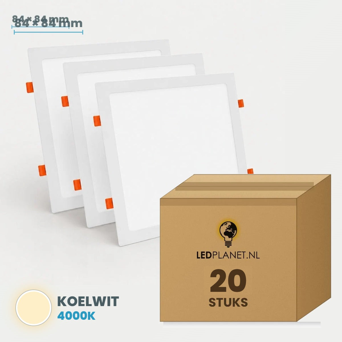 Set van 20 stuks LED Downlight Vierkant 84x84mm - Koelwit 4000K - in LEDPLANET doos