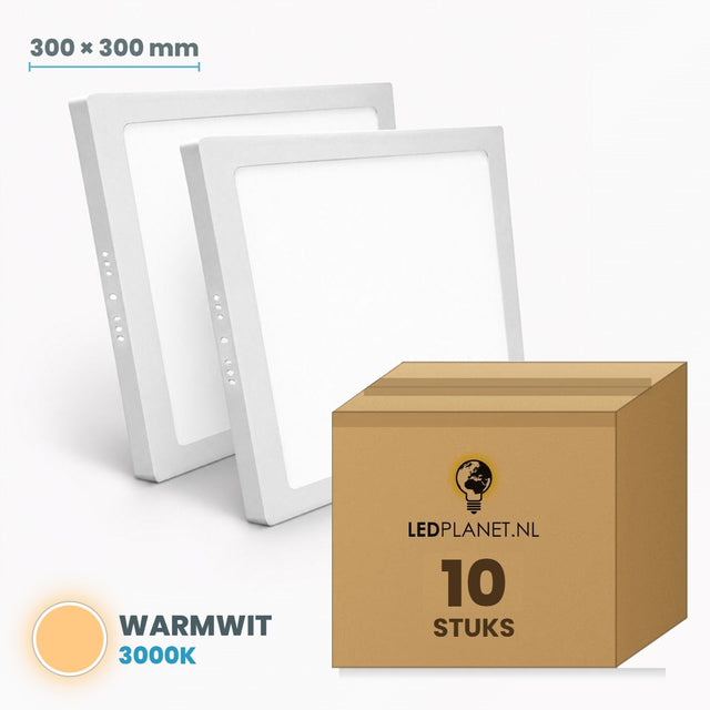 Set van 10 stuks LED Opbouwpaneel vierkant 300×300mm 24W - Warmwit 3000K - in LEDPLANET doos