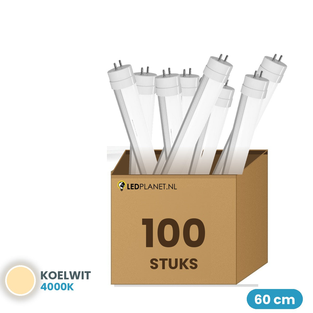 100 stuks LED TL buis T8 60cm 9W 1.260 lm Koelwit 4000K