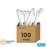 100 stuks LED TL buis T8 60cm 9W 1.170 lm Warmwit 3000K