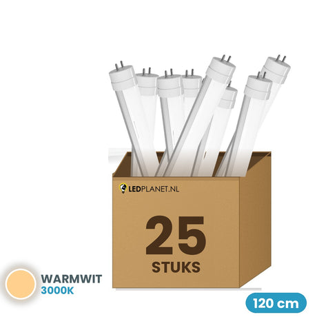 25 stuks LED TL buis T8 120cm 18W 2.880 lm 160 lm/W Warmwit 3000K