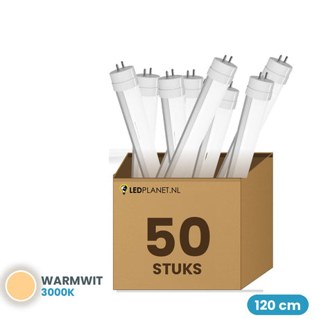 50 stuks LED TL buis T8 120cm 18W 2.340 lm Warmwit 3000K