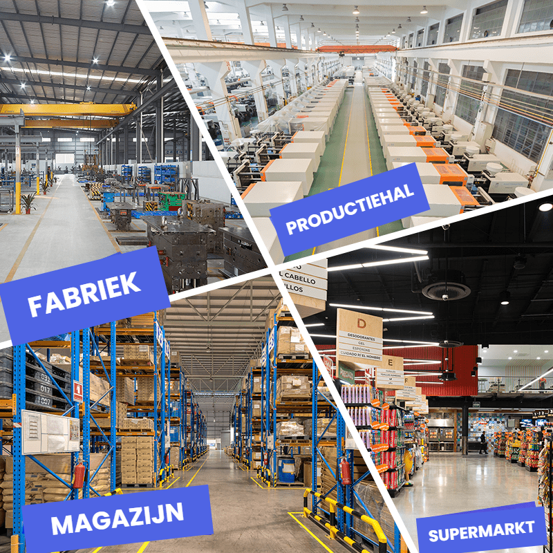 Toepassingen UFO LED High Bay: fabriek, productiehal, magazijn en supermarkt