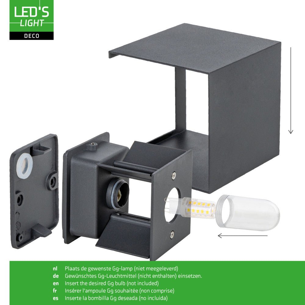 Lumo Cube Antraciet - Wandarmatuur zonder lichtbron - Excl 1xG9 - IP65