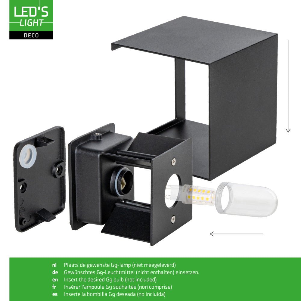 Lumo Cube Schwarz - Wandleuchte ohne Lichtquelle - Exkl. 1xG9 - IP65