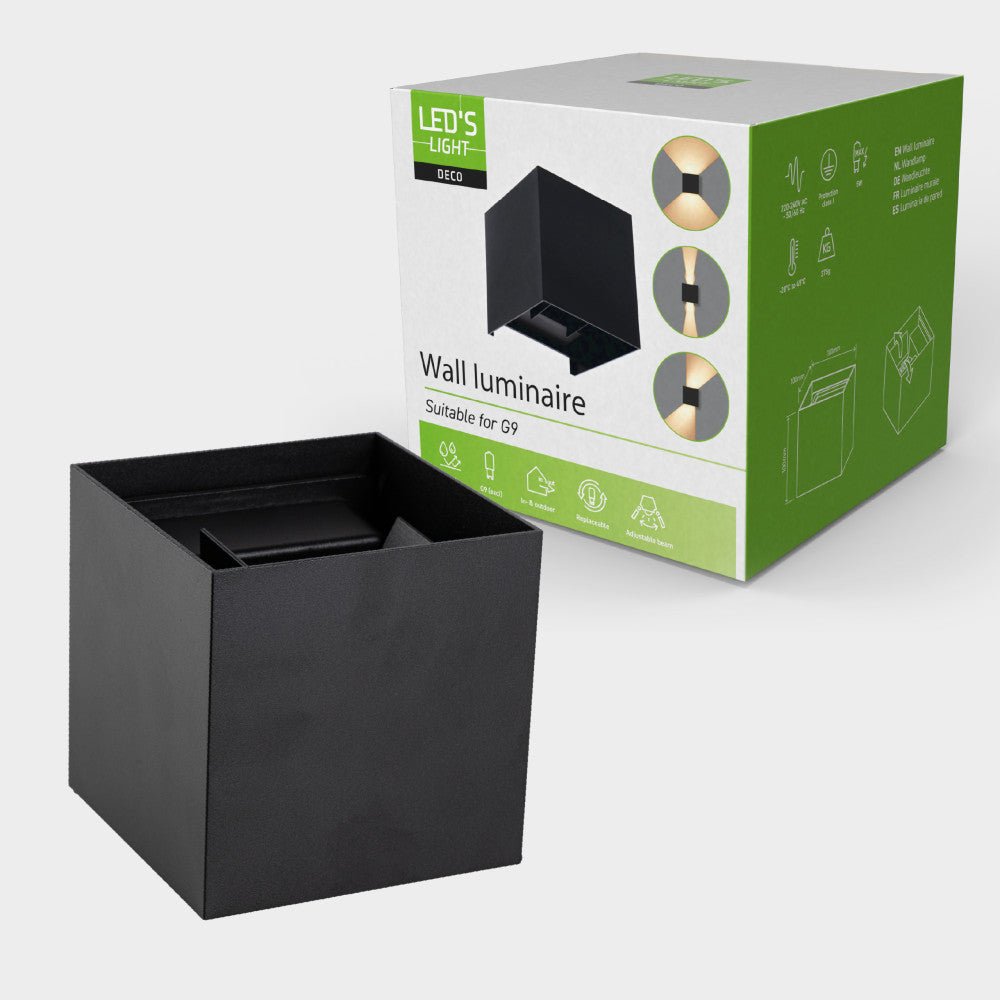 Lumo Cube Schwarz - Wandleuchte ohne Lichtquelle - Exkl. 1xG9 - IP65