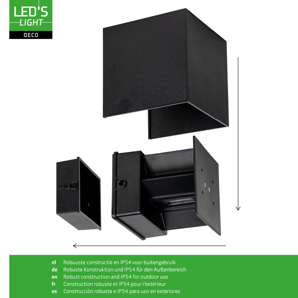 Lumo Qube Wandleuchte Außenleuchte mit Lichtquelle - Wandhalterung - 380lm 1800K - Schwarz - IP54