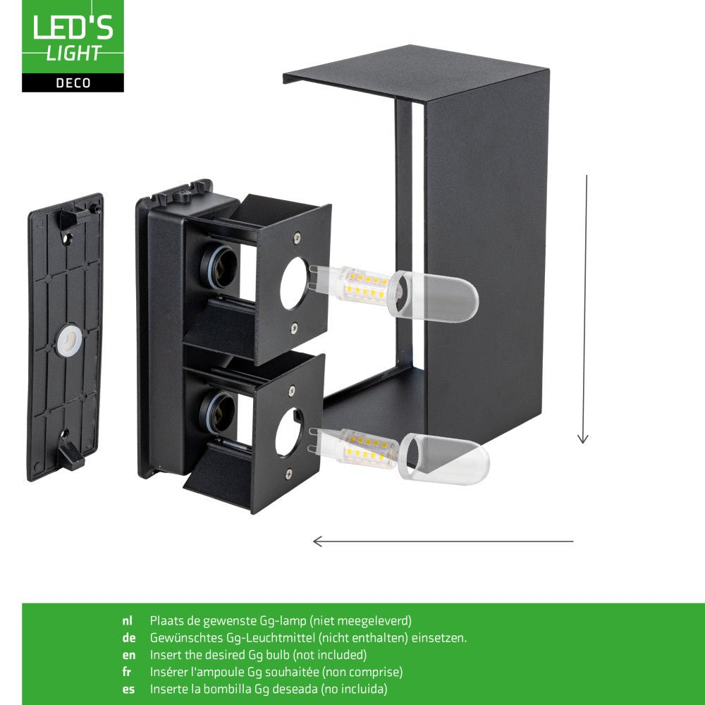 Lumo Recta Schwarz - Wandleuchte ohne Lichtquelle - Excl 2xG9 - IP65