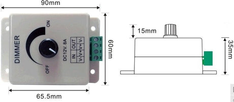 LED dimmer | PWM 12V/24V 8A | draaiknop | opbouw