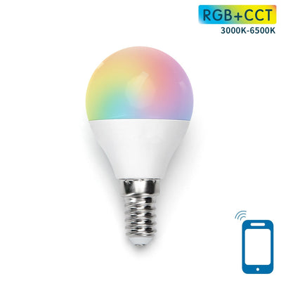 E14 intelligente WLAN-LED-Lampe mit RGB- und CCT-Funktionen für stimmungsvolle Beleuchtung und die Steuerung per Smartphone