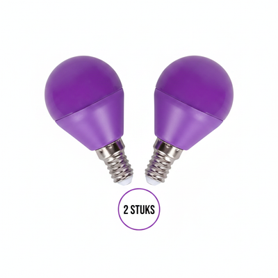 Gekleurde lamp E14 paars, kogellamp kleine fitting, LED 4W, 280 lm, 2 stuks