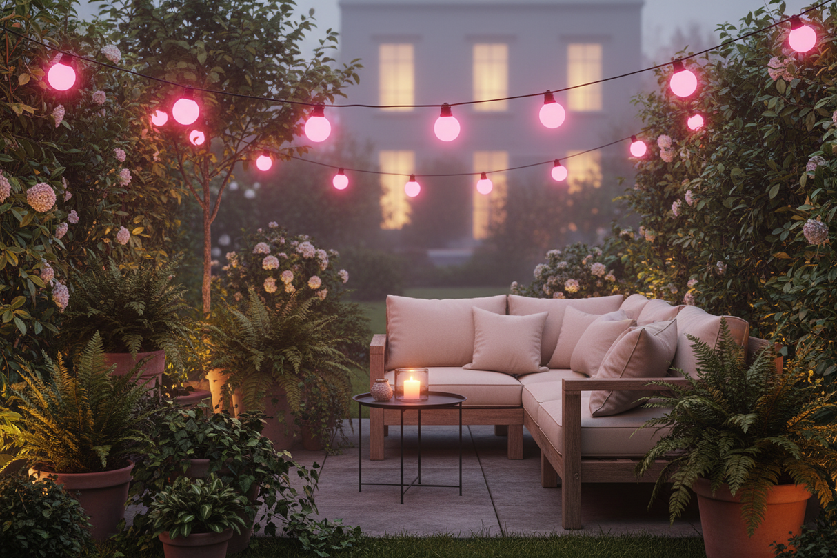 Lampen LED buitenverlichting met roze bolvormige lampen voor sfeervolle tuindecoratie