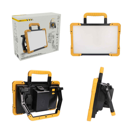Hybride LED Bouwlamp - 5500 Lumen - 18V Accu + 230V - Dimbaar - IP54 IK08 - Inclusief Adapters - 47W