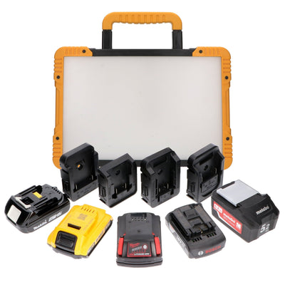 Hybrid-LED-Bauleuchte – 5500 Lumen – 18-V-Akku + 230-V-Netzteil – Dimmbar – Schutzart IP54 IK08 – Inkl. Adapter – 47 W