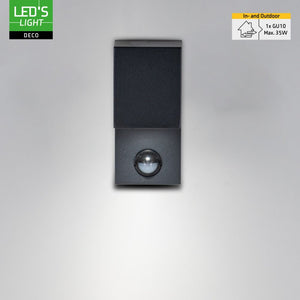 LED Wandlamp met Sensor GU10 - Zwart Aluminium - IP44 - Bewegingssensor - Down