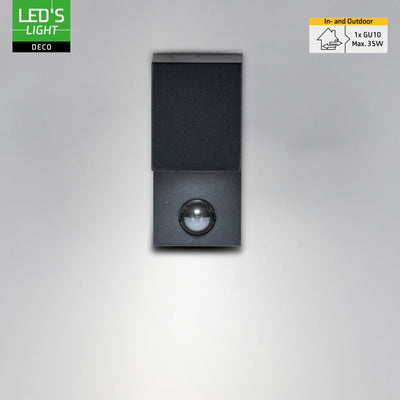 LED Wandlamp met Sensor GU10 - Zwart Aluminium - IP44 - Bewegingssensor - Down