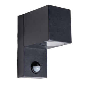 LED Wandlamp met Sensor GU10 - Zwart Aluminium - IP44 - Bewegingssensor - Down