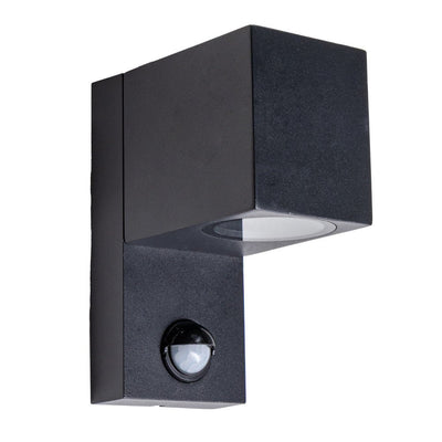 LED Wandlamp met Sensor GU10 - Zwart Aluminium - IP44 - Bewegingssensor - Down