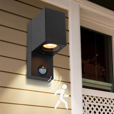 LED-Wandleuchte mit Sensor GU10 – Schwarzes Aluminium – IP44 – Bewegungsmelder – Abwärts