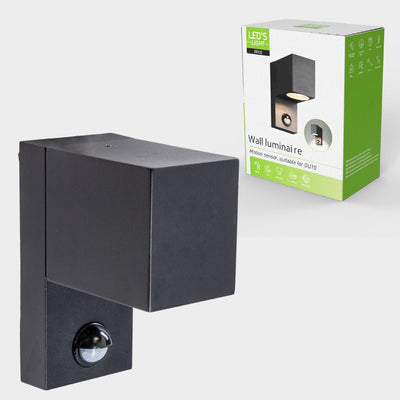 LED Wandlamp met Sensor GU10 - Zwart Aluminium - IP44 - Bewegingssensor - Down