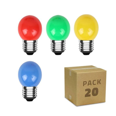 LED Kogellamp Set E27 Gekleurd, 300 lumen, 3W, Rood Groen Geel Blauw, IP20, G45, 20 stuks