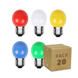 LED Ball Bulb Set E27 Colored - 300 lumens - 3W - Red Green Yellow Blue White - IP20 - G45 - 20 pieces