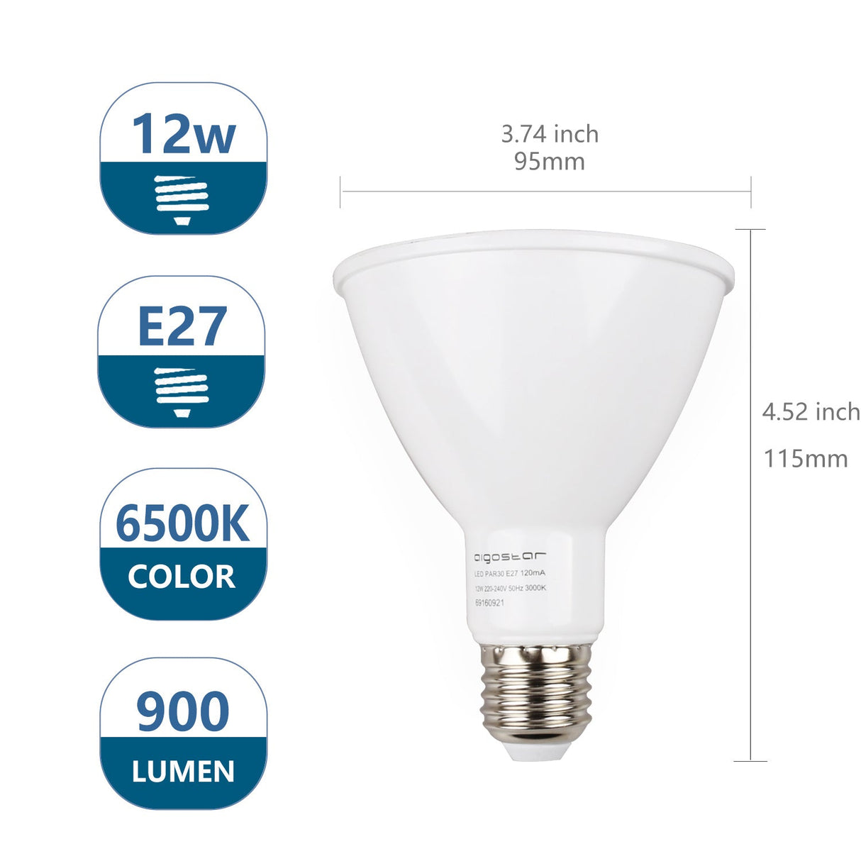 PAR30 spot - E27 - daglichtwit 6500K | LED 12W=90W halogeenlicht - 230V - LEDPLANET.NL