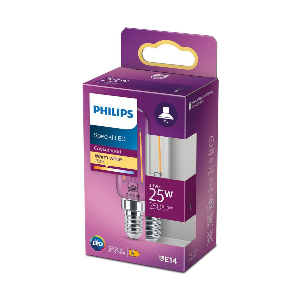 Philips LED-Röhrenlampe T25 mit kleiner E14-Fassung – 2 W (ersetzt 25 W) – Warmweiß