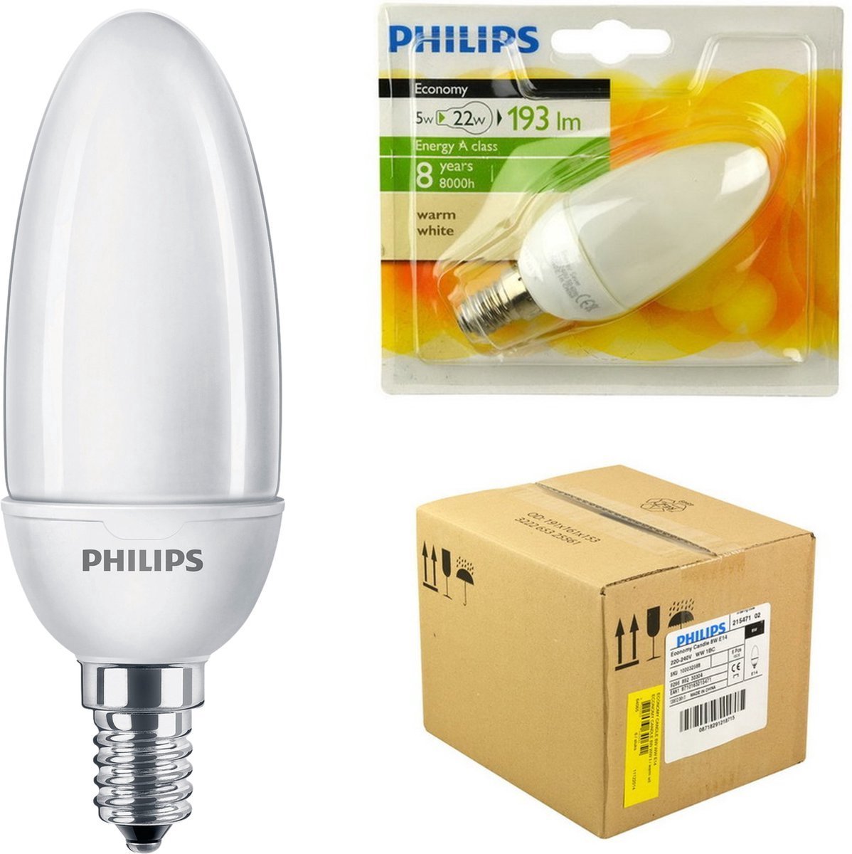 Philips Softone E14 Energiesparlampe – Kerzenform – Matt – 5 W (ersetzt 22 W) – Warmweißes Licht