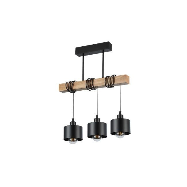 Plafondlamp industrieel eiken - hanglamp zwart 3 x E27 fitting (grote fitting) - 50 cm IP20 230V - LEDPLANET.NL