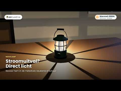 Dimbare noodlamp en campinglamp op batterijen met handvat, groen: productvideo