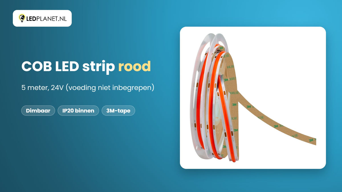 Video COB LED strip rood, 24V, 800 lm/m, 5 meter, dimbaar
