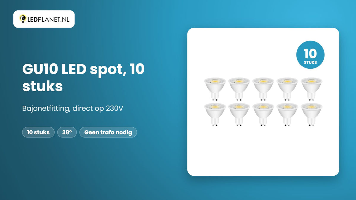 Video GU10 LED spot 8W vervangt 60W, 680 lumen, warmwit 2700K, 38°, 10 stuks